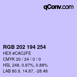 カラーコード: RGB 202 194 254 | qconv.com