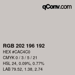Código de color: RGB 202 196 192 | qconv.com