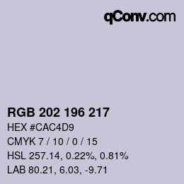 颜色代码: RGB 202 196 217 | qconv.com