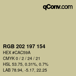 Color code: RGB 202 197 154 | qconv.com