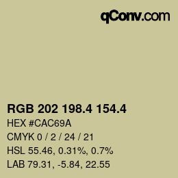 カラーコード: RGB 202 198.4 154.4 | qconv.com