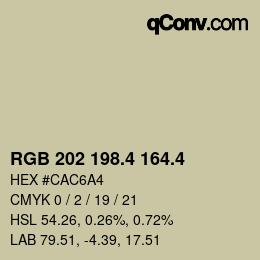 カラーコード: RGB 202 198.4 164.4 | qconv.com
