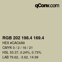カラーコード: RGB 202 198.4 169.4 | qconv.com
