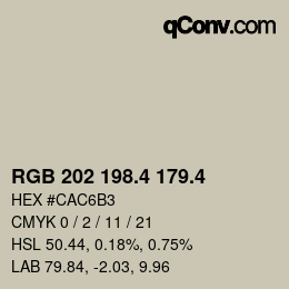カラーコード: RGB 202 198.4 179.4 | qconv.com