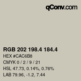 カラーコード: RGB 202 198.4 184.4 | qconv.com