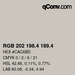 カラーコード: RGB 202 198.4 189.4 | qconv.com