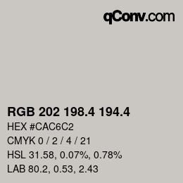 カラーコード: RGB 202 198.4 194.4 | qconv.com