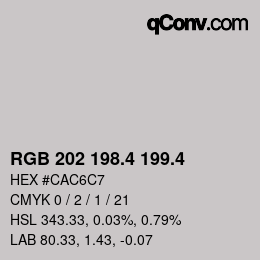 カラーコード: RGB 202 198.4 199.4 | qconv.com