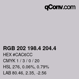 カラーコード: RGB 202 198.4 204.4 | qconv.com