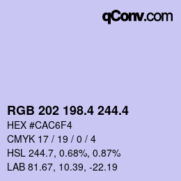 カラーコード: RGB 202 198.4 244.4 | qconv.com