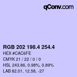 カラーコード: RGB 202 198.4 254.4 | qconv.com