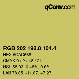 カラーコード: RGB 202 198.8 104.4 | qconv.com