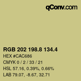 カラーコード: RGB 202 198.8 134.4 | qconv.com