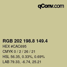 カラーコード: RGB 202 198.8 149.4 | qconv.com
