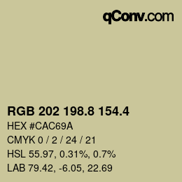 カラーコード: RGB 202 198.8 154.4 | qconv.com