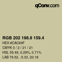 カラーコード: RGB 202 198.8 159.4 | qconv.com