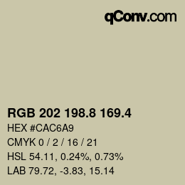 カラーコード: RGB 202 198.8 169.4 | qconv.com