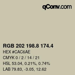 カラーコード: RGB 202 198.8 174.4 | qconv.com