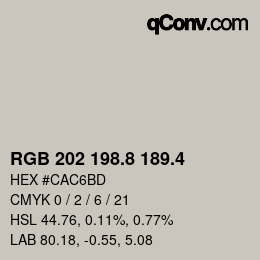 カラーコード: RGB 202 198.8 189.4 | qconv.com