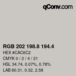 カラーコード: RGB 202 198.8 194.4 | qconv.com