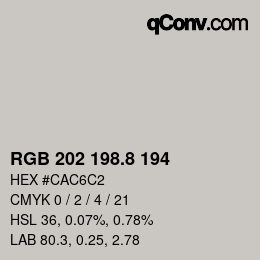 Color code: RGB 202 198.8 194 | qconv.com