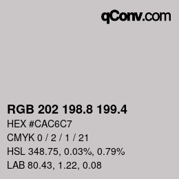 カラーコード: RGB 202 198.8 199.4 | qconv.com