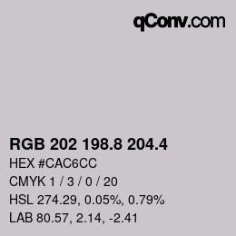 カラーコード: RGB 202 198.8 204.4 | qconv.com