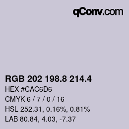 カラーコード: RGB 202 198.8 214.4 | qconv.com