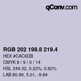 カラーコード: RGB 202 198.8 219.4 | qconv.com