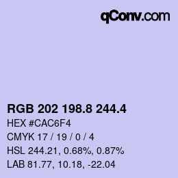 カラーコード: RGB 202 198.8 244.4 | qconv.com