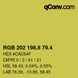 カラーコード: RGB 202 198.8 79.4 | qconv.com