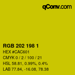 颜色代码: RGB 202 198 1 | qconv.com