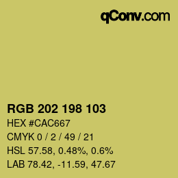 カラーコード: RGB 202 198 103 | qconv.com