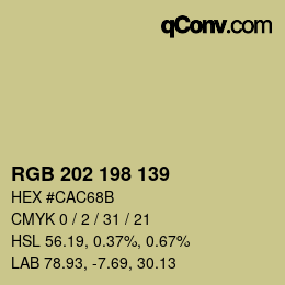 Color code: RGB 202 198 139 | qconv.com