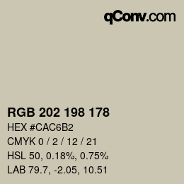 颜色代码: RGB 202 198 178 | qconv.com