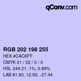 Color code: RGB 202 198 255 | qconv.com