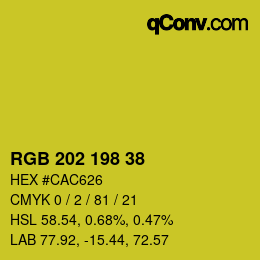 颜色代码: RGB 202 198 38 | qconv.com