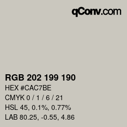 カラーコード: RGB 202 199 190 | qconv.com