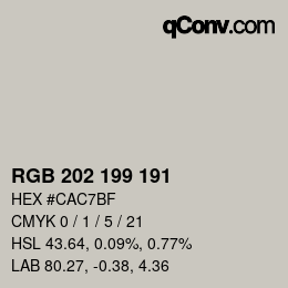 Color code: RGB 202 199 191 | qconv.com