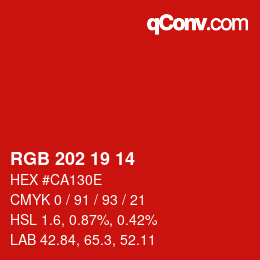 Color code: RGB 202 19 14 | qconv.com