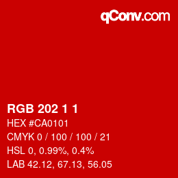 カラーコード: RGB 202 1 1 | qconv.com