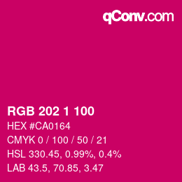 カラーコード: RGB 202 1 100 | qconv.com