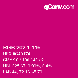 Color code: RGB 202 1 116 | qconv.com