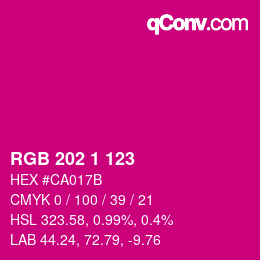 カラーコード: RGB 202 1 123 | qconv.com