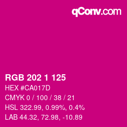 Color code: RGB 202 1 125 | qconv.com