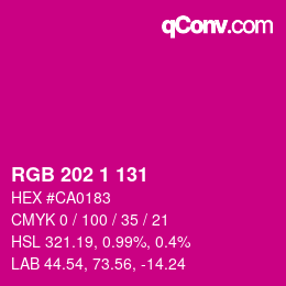Color code: RGB 202 1 131 | qconv.com