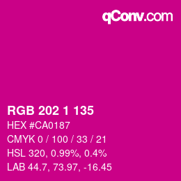 Color code: RGB 202 1 135 | qconv.com