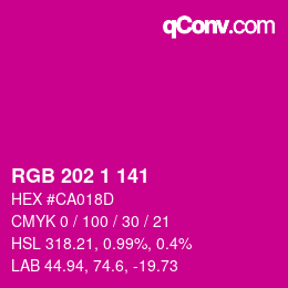 Color code: RGB 202 1 141 | qconv.com
