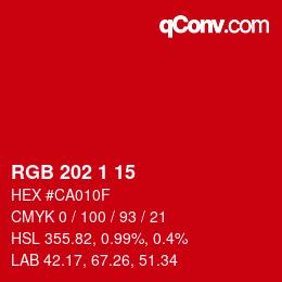 Color code: RGB 202 1 15 | qconv.com