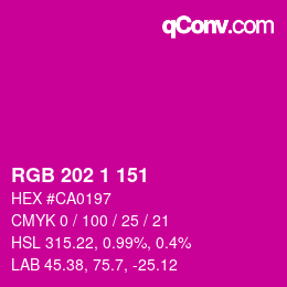 カラーコード: RGB 202 1 151 | qconv.com